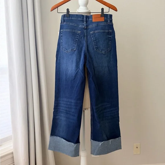 Lucky Brand Wide Leg High Rise Jeans Cuffed Raw Hem Medium Wash Denim Size 2- 26 - Picture 2 of 7